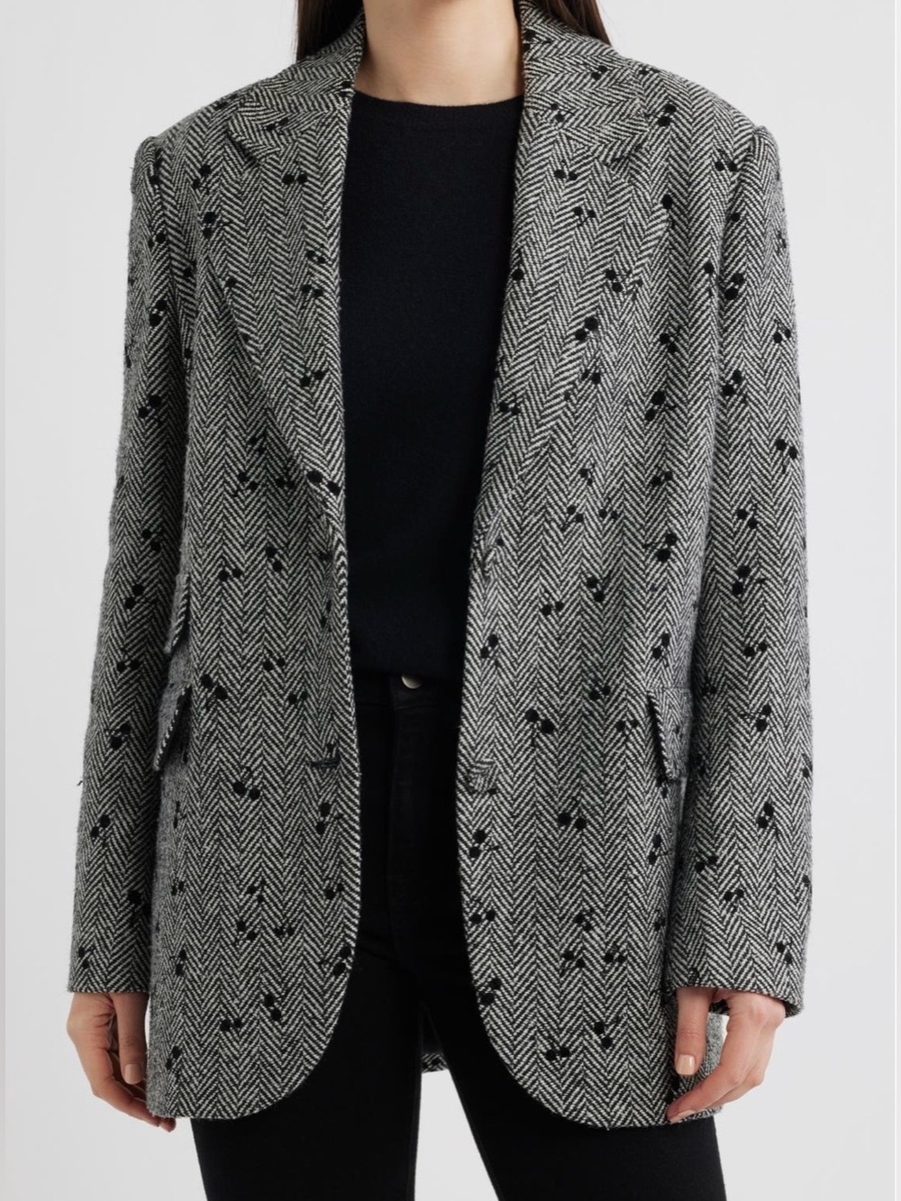 CeCe Oversized Single-Breasted Herringbone Wool-Blend Blazer - Size: M - NWT!
